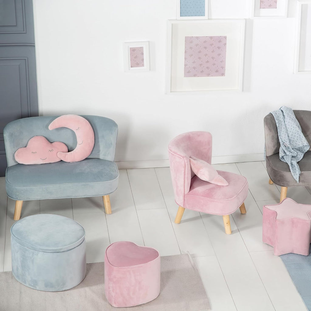 roba Children's Bean Bag Heart Lil Sofa - Velvet Covered - with Storage - Multifunction - Children's Furniture - for The Nursery - from 18 Months - Pink