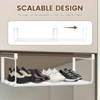 Shoe Storage Rack, Expandable Shoe Rack, Under Shelf Shoe Rack, Carbon Steel Under Shelf Shoe Rack Hanging Shoe Tray for Cabinet Shoe Cupboard (White)