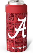 Frost Buddy Universal Can Cooler - Fits All - Stainless Steel Can Cooler for 12 oz & 16 oz Regular or Slim Cans & Bottles - Stainless Steel (Alabama Crimson Tide | 3D)