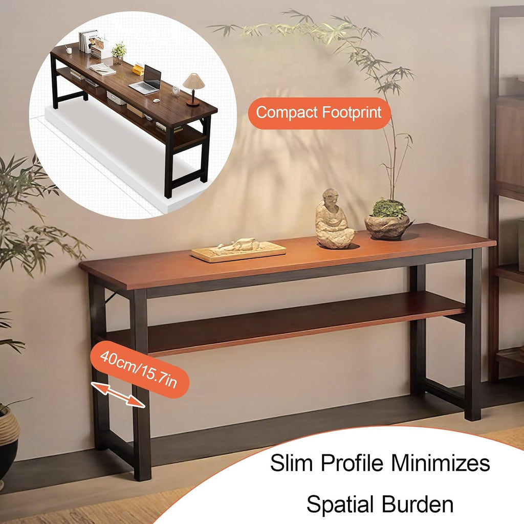 Prayer Meditation Table, Shrine Stand with Storage, Layered Buddha Altar Offering Pooja Table, Metal Frame, for Living Room Bedroom Office, Temple(Brown 1,120cm/47.2in)