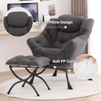 Tiita Modern Large Accent Chair with Ottoman, Comfy Leisure Sofa Armchair with Footrest, Reading Chair for Bedroom, Living Room, Dorm Rooms, Garden Dark Grey