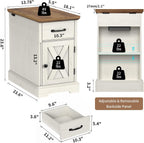 HOMMPA 23.6'' Farmhouse Narrow End Table w/Charging Station Rustic White