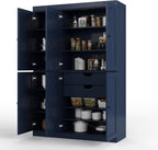 Palace Imports Solid Wood Kitchen Pantry Cabinet - 71.5" H x 48.5"W – Storage Cabinet w/ 6 Shaker Doors, 2 Drawers & 8 Adjustable Shelves – Navy Blue, 100% Renewable Eco-Friendly Wood, Made in Brazil