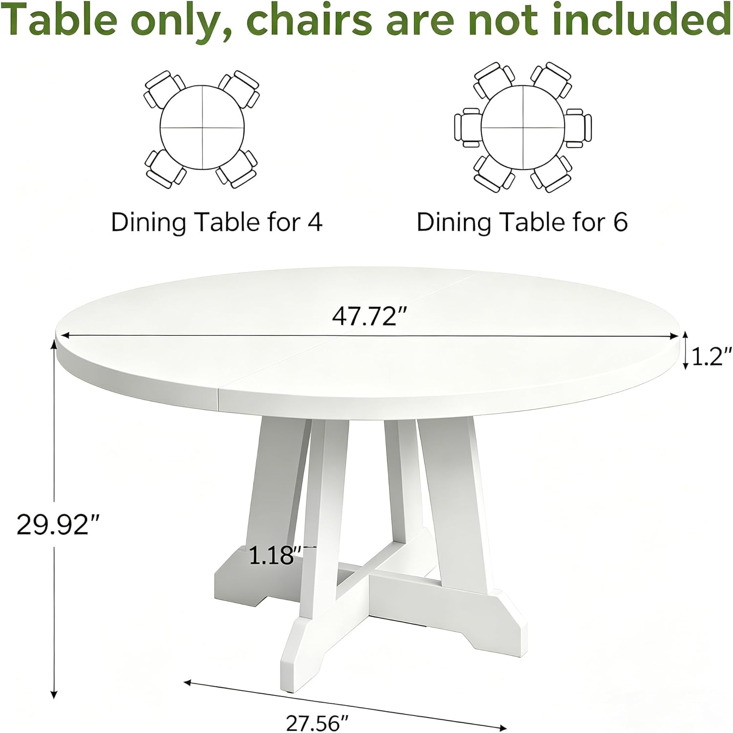 GarveeHome Round Dining Table for 4, 47 Inches Dining Room Table with Wooden Base, Kitchen Table with Circle Tabletop, Dinner Table for Dining Room, Kitchen, Living Room, White