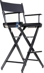 Filmcraft Tall Black Director’s Chair – Professional Folding Makeup Artist Chair with Canvas Seat & Back – Hollywood Film Set, Photography Studio & Hair Stylist Director Chair Black Canvas