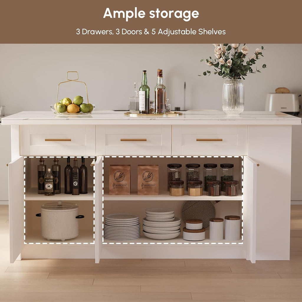 homary 71" White Kitchen Island with Storage Large Kitchen Cabinet with Drawers & Sintered Stone Top Island Table for Dining Room