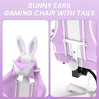 Ferghana Kawaii Light Purple Gaming Chair with Bunny Ears, Ergonomic Cute Gamer Chair with Footrest and Massage, Racing Reclining Leather Computer Game Chair for Girls Adults Teens Kids