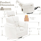 Zenosyne Power Swivel Recliner Rocking Chair Nursery Glider Rocker with Headrest, USB and Type-c Port, Corduroy Electric Reclining Sofa Chair Arm Chair for Living Room (White-2)