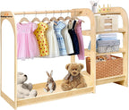 homegroove Kids Dress Up Storage with Mirror, 31.5 Inch Kids Wardrobe Closet with Storage Shelf for Little Girls and Boys, Wooden Costume Organizer for Bedroom Classroom Playroom Furniture