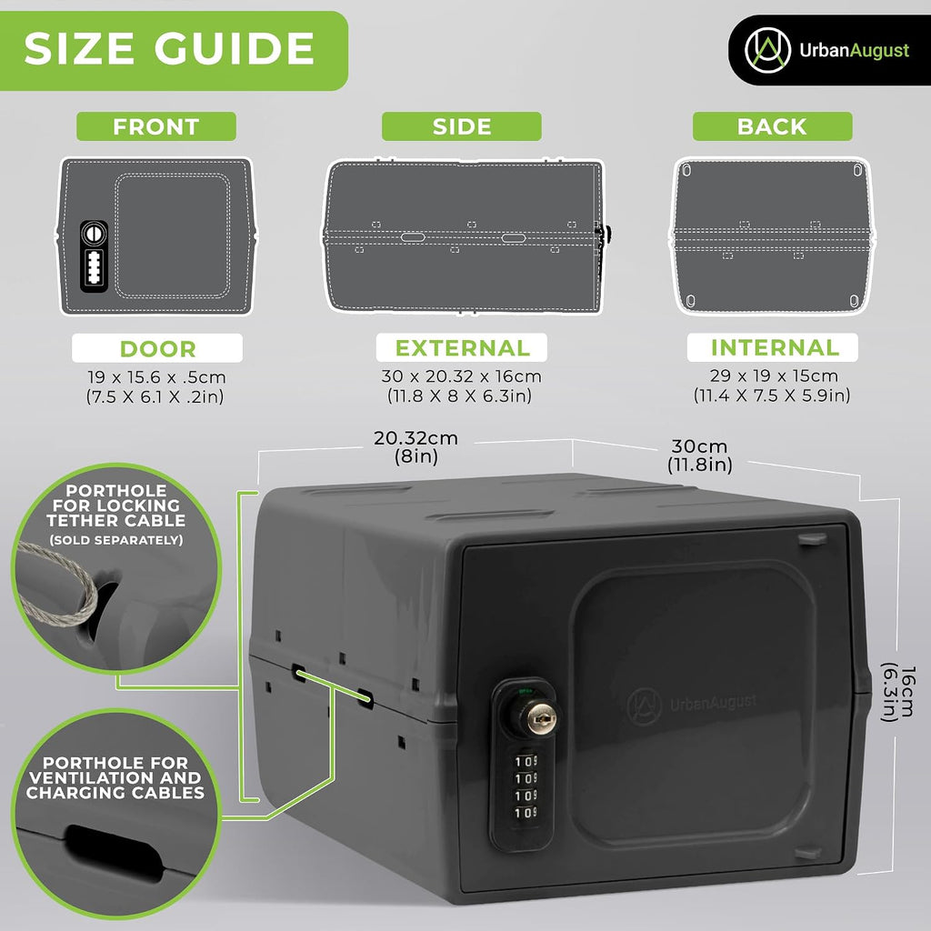 Urban August Dual Combination & Keyed Lockbox - Lockable Box for Everyday Use - Multi-Purpose lock for Home & Office Safety - Made of Industrial-Grade Plastic - One Size (Graphite)
