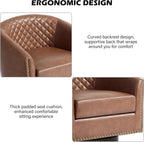 Swivel Barrel Accent Chair Set of 2, Comfy Modern Upholstered Round Faux Leather Arm Chair for Living Room, Bedroom, Brown