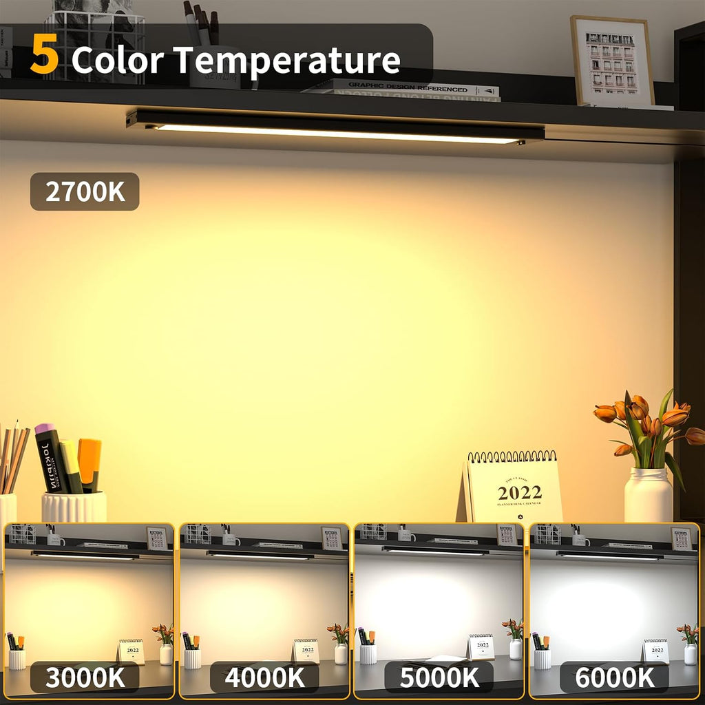 WOBANE Under Cabinet Lighting,16.5 inch Dimmable Counter Lights for Kitchen,Plug in LED Light Bar for Cupboard,Workbench,Shelf, Desk,5 Color Settings from 2700K-6000K,800 LM Super Bright