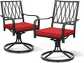 NUU GARDEN Patio Dining Chairs, Swivel Patio Chairs Set of 2 All-Weather Outdoor Rocker Chairs with Red Cushion for Outdoor Garden Lawn Backyard, Black