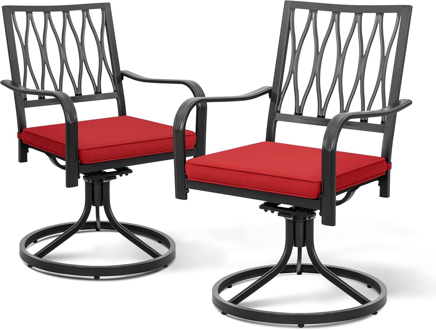 NUU GARDEN Outdoor Patio Swivel Chair Set of 2 Iron Dining Rocker Chairs, with Padded Cushions, for Patio, Garden, Backyard and Balcony, Black and Beige Color