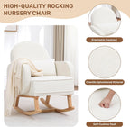 HCHAIRH Rocking Chair with Ottoman, Upholstered Glider Rocker with High Backrest and Side Pocket, Comfy Chenille Reading Chair with Solid Wood Legs for Nursery, Living Room,Bedroom Beige