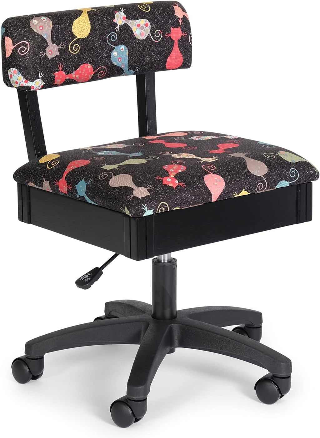 Arrow Sewing HCAT Adjustable Height Hydraulic Sewing and Craft Chair with Under Seat Storage and Printed Fabric, Black Cat Fabric