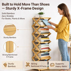 DDRIC The 9-Tier No-Assembly Bamboo Rack, Foldable 9 Tier Bamboo Shoe Rack with Collapsible Vertical Design, Space-Saving Shoe Storage Shelf for Entryway Closet Dorm, No-Tool Assembly (Nuture,9)