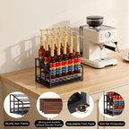 kimilus Coffee Syrup Rack Organizer, 4-Tier 12 Bottle Syrup Rack with 35 K Cup Drawer for Coffee Bar, Countertop Bottle Holder Stand for Dressing for Kitchen Cafe Station