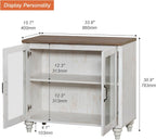 WAMAPT Kitchen Storage Cabinets, Farmhouse Sideboard Buffet Cabinets with Glass Door, Wood Coffee Bar Tables with Adjustable Shelf for Dining Room, Living Room, Rustic White