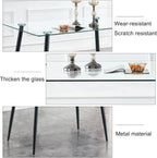 Baysitone 51 inch Glass Dining Table Set for 4, Dining Table & Chair Sets with Black Metal Legs for Kitchen, Modern Rectangle Tempered Glass Table Top&Transparent Plastic Dining Chair for Dining Room