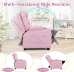 Kids Recliner, Kids Recliner Chair w/ 2 Cup Holders, PU Leather Chairs Comfy w/Adjustable Backrest & 3 Pockets, Toddler Furniture Sofa for Boys Girls Aged 3+
