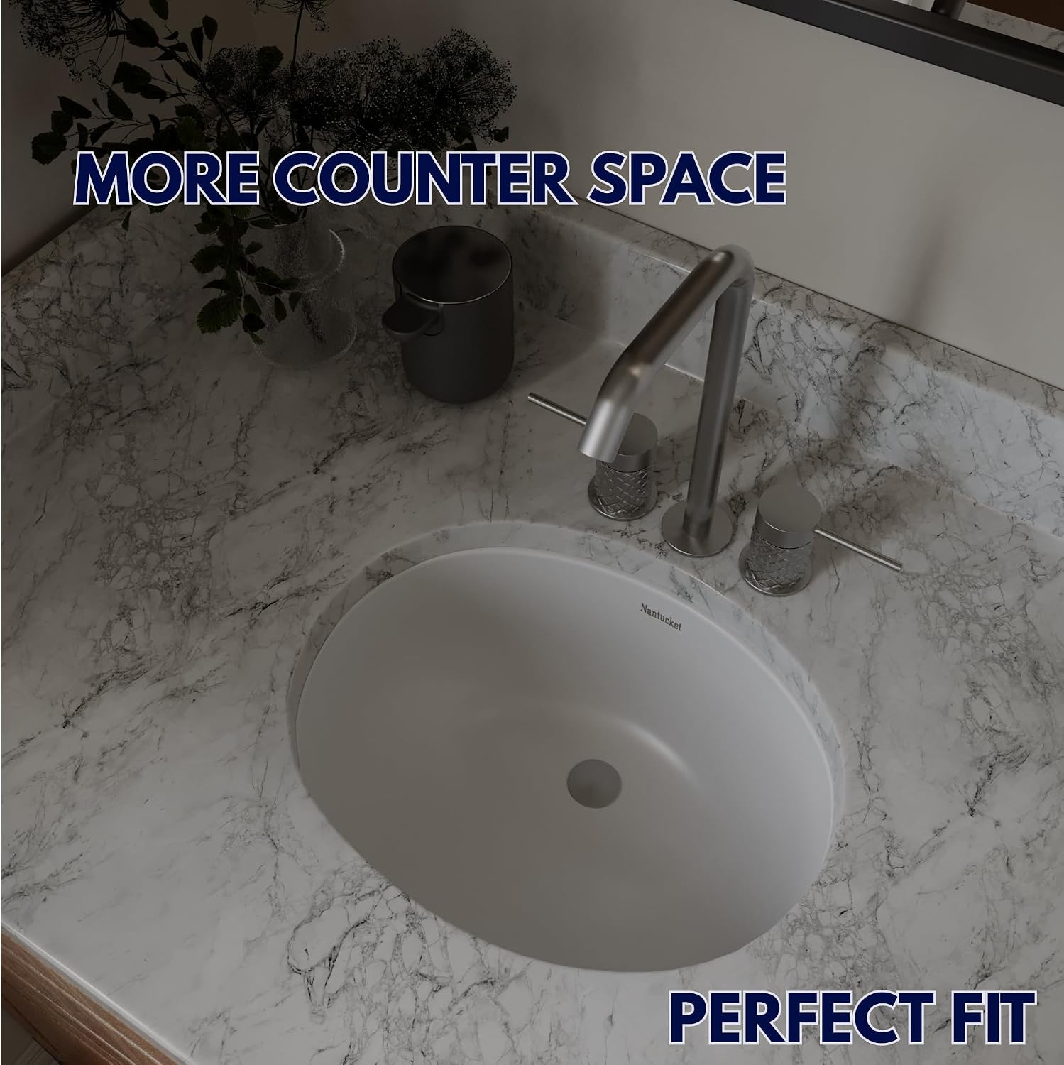 Nantucket Sinks Undermount Bathroom Sink – GB-13x10-W Small Oval Bowl Sink 13 Inch X 10 Inch for Bathroom Vanity, Glazed Bottom for Open Console, White, with Overflow – Ceramic, High Gloss Glaze