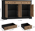 FINETONES Buffet Cabinet with Storage, 52.7" Large Sideboard Buffet Table, Kitchen Cabinet with 3 Drawers and 4 Doors, Wood Coffee Bar for Kitchen Dining Room, Black/Brown