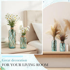 Chuangdi Set of 2 Coastal Glass Vases for Flowers TSITP Flower Vase with Boho Rope Small Sea Glass Jar Nautical Beach Bottle for Wedding Table Centerpieces Floral Arrangement Decor(Light Blue)