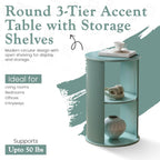 Kings Brand Furniture Round 3-Tier Accent Side Table with Storage Shelves, Wooden End Table Bedside Table for Living Room or Bedroom (Glacier)