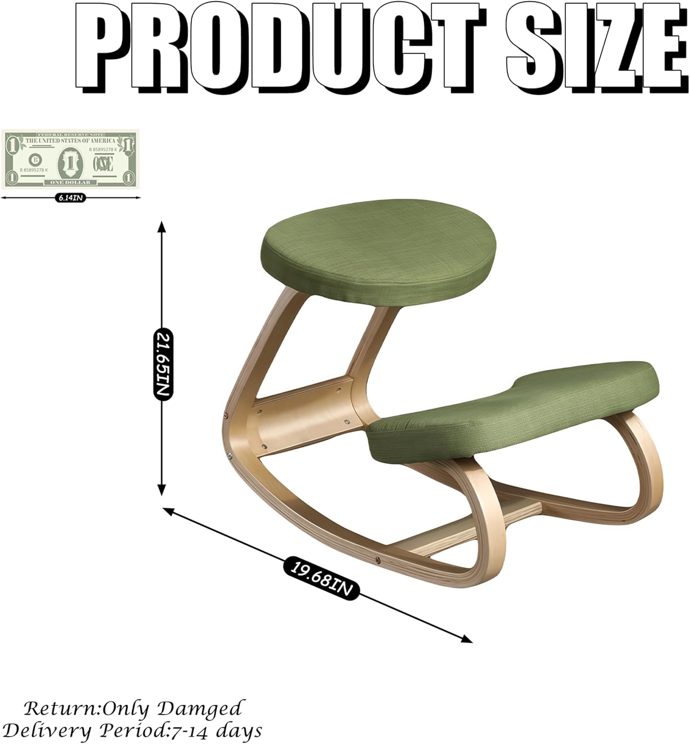 Adjustable Ergonomic Kneeling Chair with Padded Seat and Backrest, Posture Correcting Knee Chair for Office Desk, Comfortable Floor Sitting Alternative (Green)