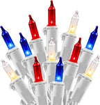 4th of July Decoration Patriotic Mini Lights - 100 Count 20 Feet Red White Blue Incandescent Bulb Waterproof String Lights Plug in for Indoor Outdoor Christmas Party Patio Independence Day Decoration