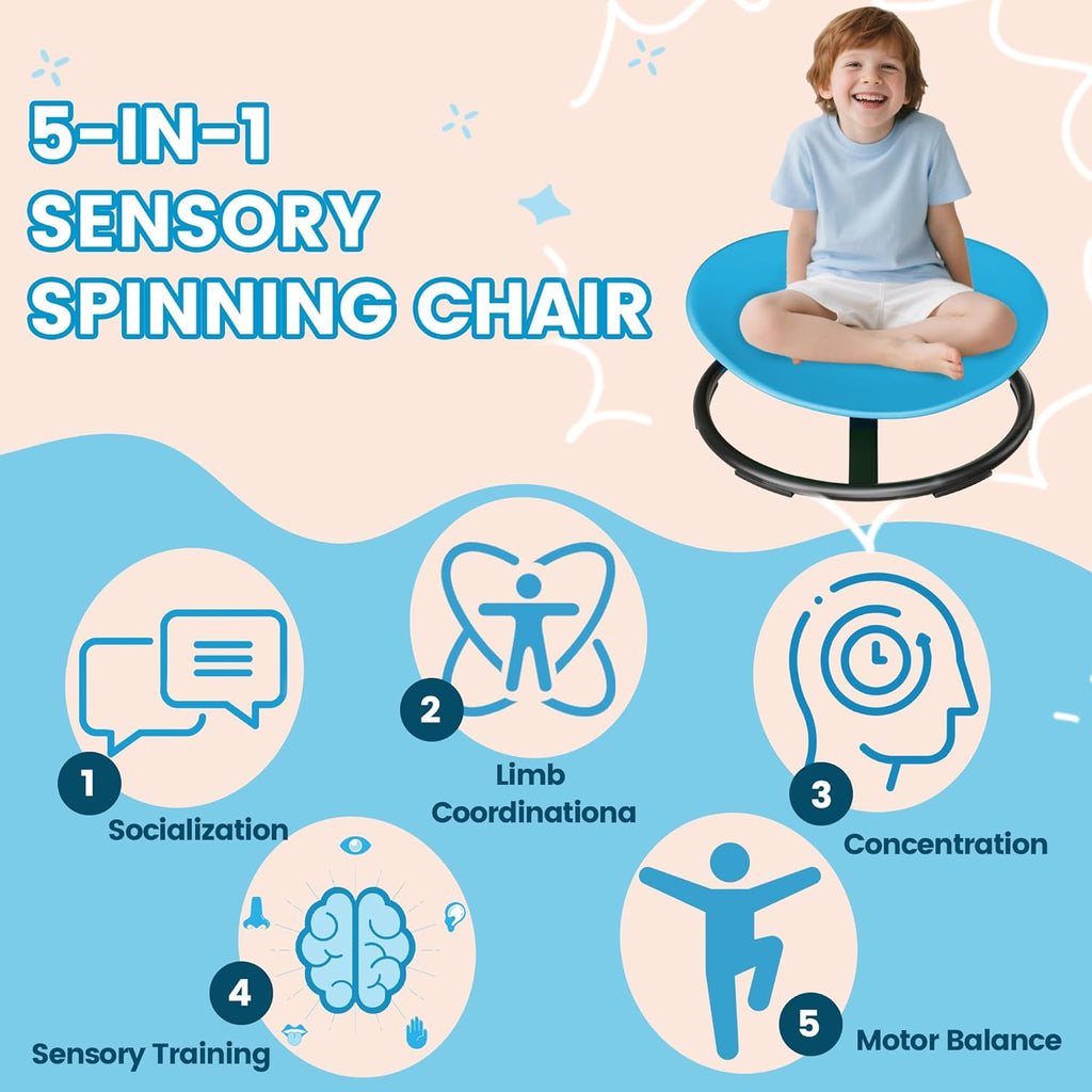 Pterying 21" L × 19" W Large Size Spinning Chair for Autistic Kids, Autism Sensory Products, Sensory Toys Gifts for Kids with Autism & ADHD, Training Body Coordination, Azure Rounded Shape