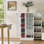 Kitchen Pantry Storage Cabinet - Freestanding Pantry Cabinet with 4 Doors & Adjustable Shelves, Small Food Pantry Cabinet for Kitchen, Dining Room Craft Room, Bathroom White