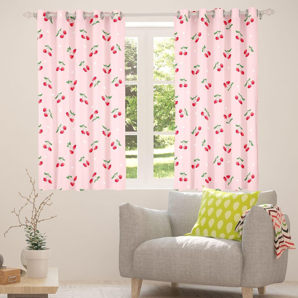 Feelyou Girls Cherry Curtains Cute Fruit Toddler Window Curtains for Bedroom Living Room Baby Women Pink Kawaii White Dots Decor Window Drapes Lovely Sweet Fresh Window Treatments 38W X 45L,2 Panels