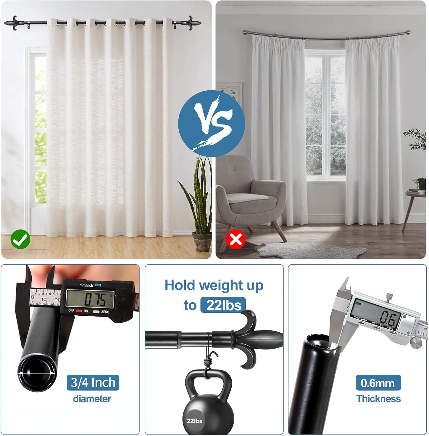 Urbanest Classic Forged Iron Fleur De Lis Window Drapery Rod Set (Black, 48"-84")