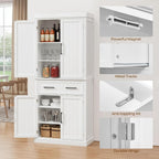 Yaheetech Kitchen Pantry Storage Cabinet with 4 Doors and 2 Adjustable Shelves, 72.5" Freestanding Tall Cupboard Cabinet with Drawer for Dining/Living Room, White