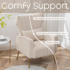 Velvet Accent Chair Set of 2,Wingback Armchair for Living Room, HighBack Reading Chair with Golden Legs Lumbar Pillow, Upholstered Single Sofa Comfy for Bedroom, Apartment, Small Spaces Beige