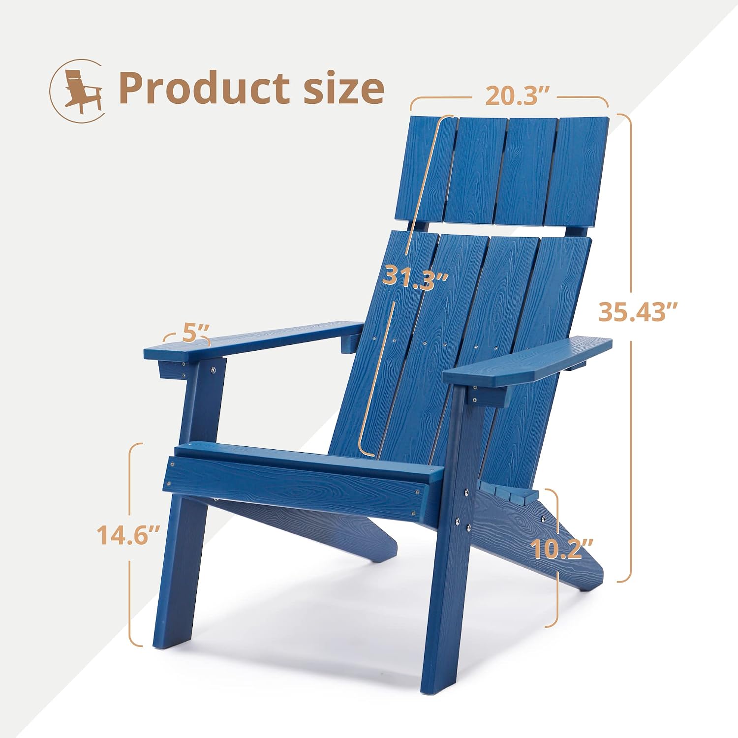 LUE BONA Modern Adirondack Chairs Set of 6, Navy Blue Plastic Adirondack Chair, High Back Poly Adirondack Fire Pit Chairs Weather Resistant, Patio Outdoor Chairs for Porch, Deck, Pool, Garden, 330LBS