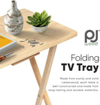 PJ Wood - 5-Pack Folding TV Tray Tables - Wooden Set with Storage Rack | Solid Rubberwood, 19.09 x 14.57 in Surface, 26 in Height, 3 in Collapsed Thickness, Stand Included, Indoor Use