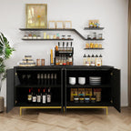 MUUEGM Buffet Cabinet with Storage, 58" Fluted Sideboard Kitchen Storage Cabinets with Shelves and 4 Doors, Modern Wood buffets & Sideboards for Dinging Room, Living Room, Black Storage Cabinet