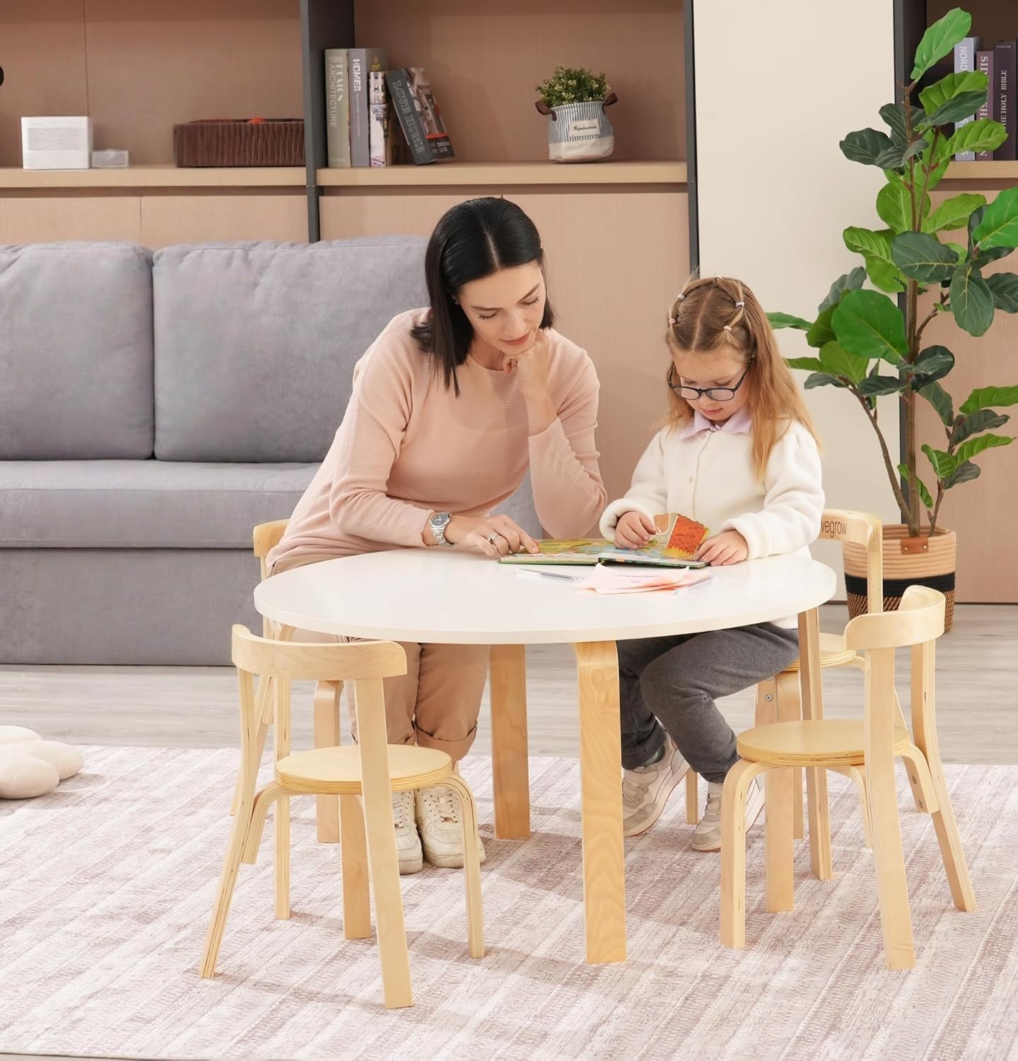 Swegrow Wooden Kids Chair, Toddler Chair for Table, Kids Stackable Chairs, Kid Wooden Furniture for Family/Playroom/Classroom（Set of 4-Natural Wood）