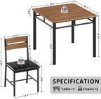 IRONCK Dining Table Set for 2, Small Kitchen Table with Upholstered Chairs for Kitchen & Dining Room, Compact Dining Set for Small Spaces, Walnut