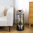 MyGift 21 Inch Tall Brown Wood Oval Side Table, 2 Tier Living Room Sofa End or Side Table with Bottom Storage
