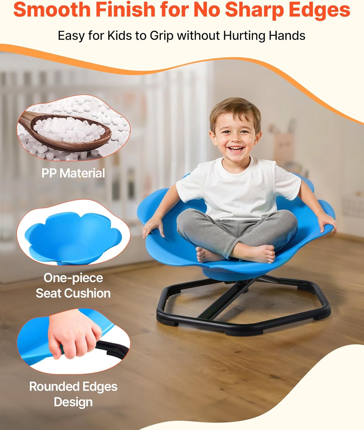 VEVOR Kids Swivel Chair, 220 lbs Capacity, Cylinder Shape Sensory Spinning Chair, Autistic Kids Sensory Toy Seat with Non-Slip Metal Base, Toddler Sit & Spin Seat for Coordination Balance Focus, Blue