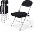 Real Relax Folding Chairs with Padded Thick Seat, Durable Corduroy Fabric, Portable Stackable Commercial Folding Office Chair with Steel Frame for Events Office Wedding Party,650LB,4 Pack,Black