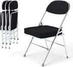 Real Relax Folding Chairs with Padded Thick Seat, Durable Corduroy Fabric, Portable Stackable Commercial Folding Office Chair with Steel Frame for Events Office Wedding Party,650LB,4 Pack,Black
