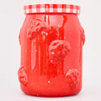 ban.do Ceramic Petite Vase, Strawberry Jam | 3.5" x 5.2" Cute Small Flower Vase with Jar Design, Multi-Purpose Desk Cup, Makeup Brush Holder, and Kitchen Organizer