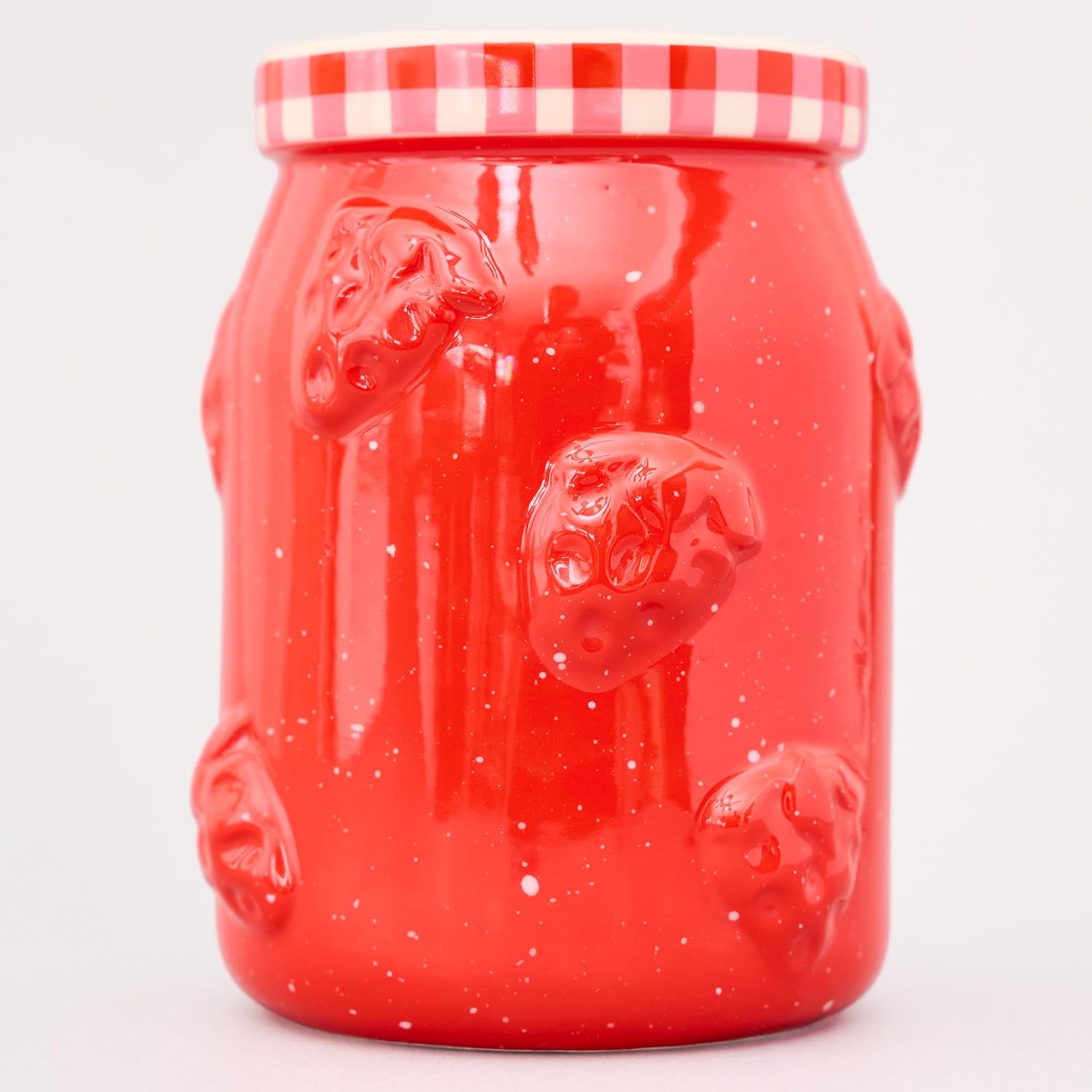 ban.do Ceramic Petite Vase, Strawberry Jam | 3.5" x 5.2" Cute Small Flower Vase with Jar Design, Multi-Purpose Desk Cup, Makeup Brush Holder, and Kitchen Organizer