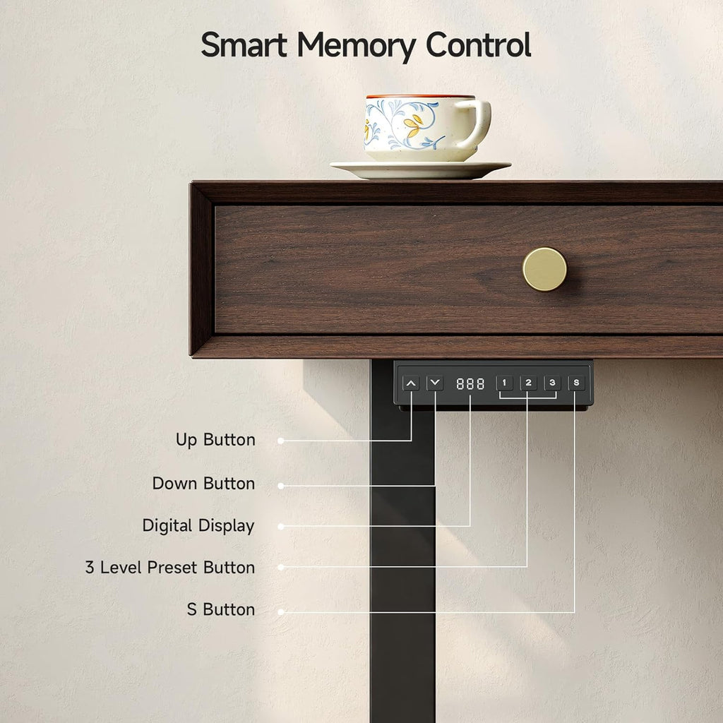 Electric Standing Desk with 3 Drawers, 63 x 24 Inch Height Adjustable Stand up Desk with Storage and Widened Legs, Retro Home Office Desks with Memory Controller for Computer Workstation, Walnut