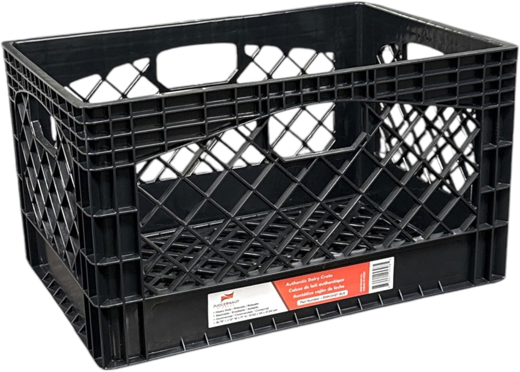 Juggernaut Storage 3-Pack 24-Quart Heavy-Duty Plastic Stackable Milk Crates with Handles, Black – Open Bin Basket Organizers for Home, Office, Dorm, and Car Organization